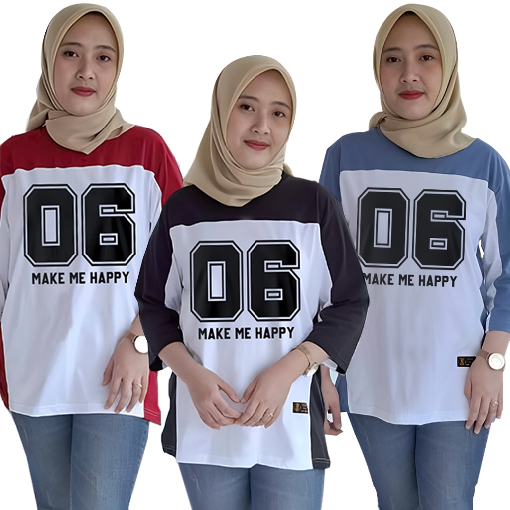 kaos baseball angka wanita oversize kekinian terbaru lengan 7/8 jumbo casual sporty premium ori