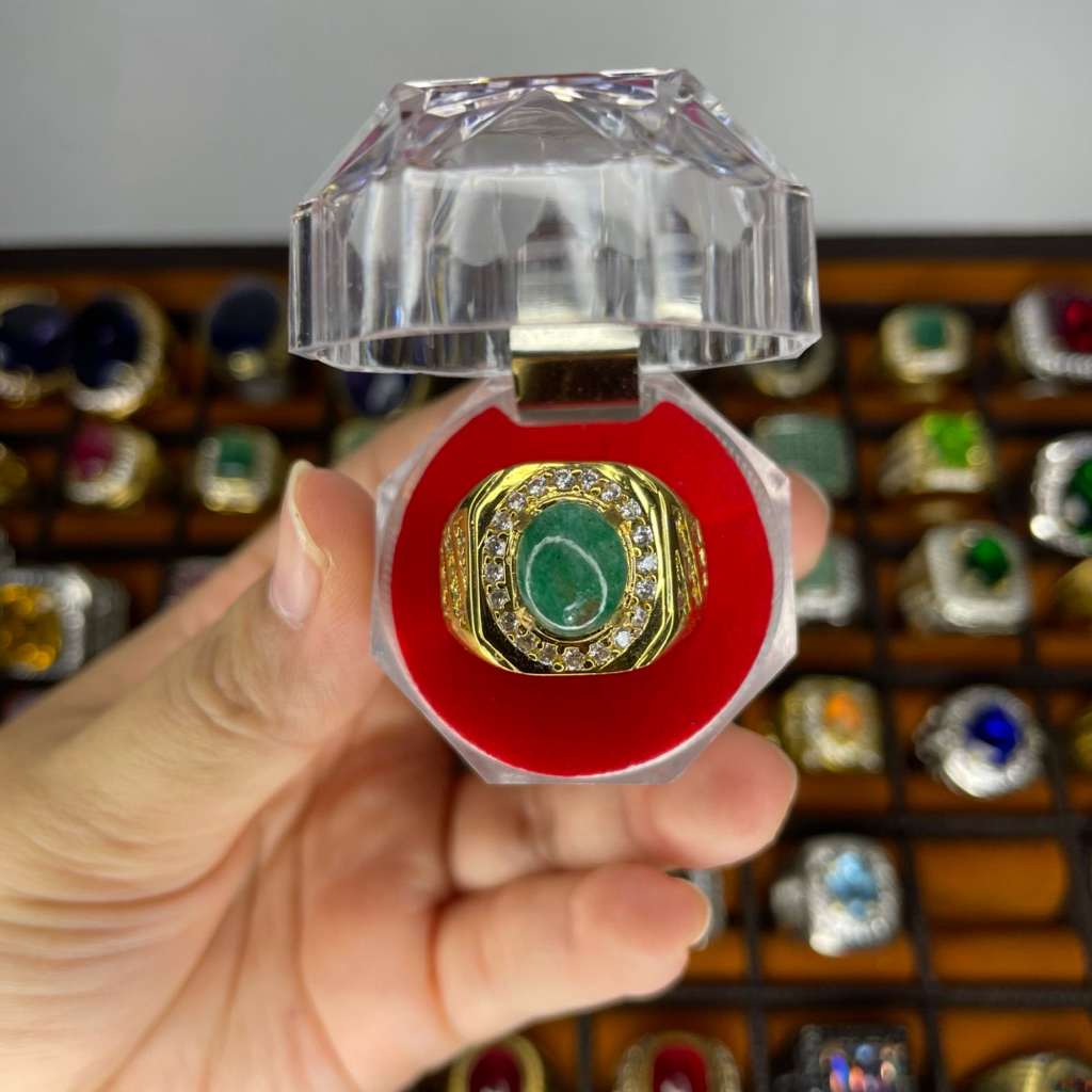 NEW PRODUCT CINCIN AKIK PERMATA BATU ZAMRUD COLOMBIA NATURAL CUTTING OVAL