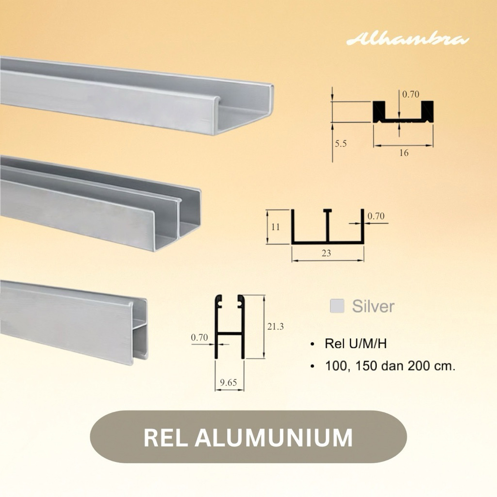 Rell Aluminium Etalase Showcase U M H , Rel Kolong Dapur , Etalase Kaca Aluminium - 100 150 200 cm