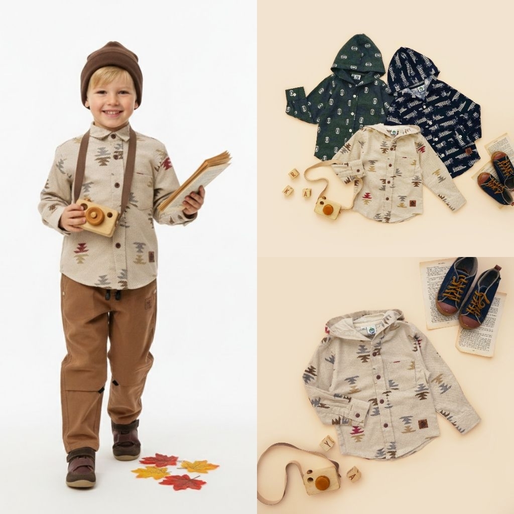 Kemeja Anak Laki Laki Tangan Panjang Flanel 1-7 Tahun Motif Fladie Navajo