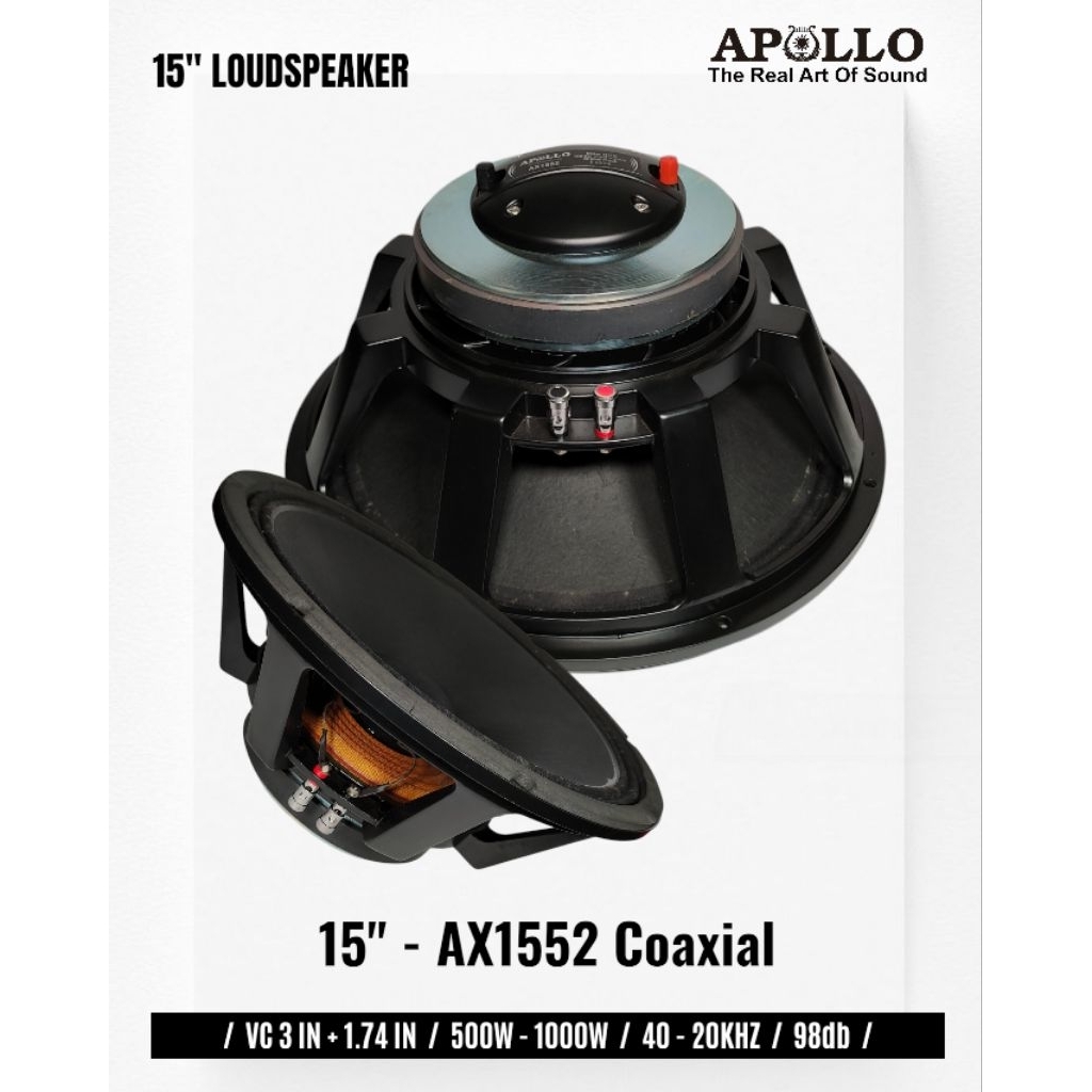 Komponen Speaker / 15 Inch / Apollo AX1552 Coaxial Free Crossover / VC 3 IN + 44.4 MM / APL AX 1552 