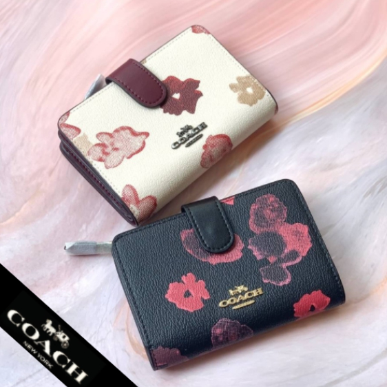 Medium Corner Zip Wallet with halftone floral print dompet wanita f39127 cb