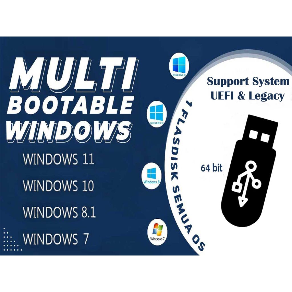 Bootable USB Windows 64bit 16GB (UEFI+Legacy)