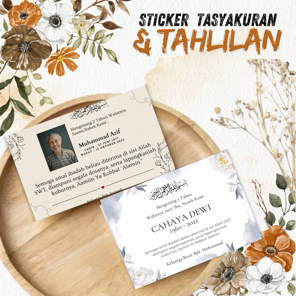 STICKER/KARTU UCAPAN SYUKURAN TAHLILAN 40HARI/100 HARI/1000 HARI 1 TAHUN