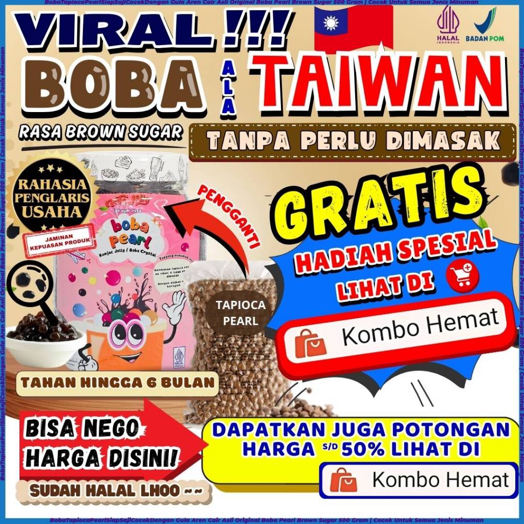 BobaTapiocaPearlSiapSajiCocokDengan Gula Aren Cair Asli Original Boba Pearl Brown Sugar 500 Gram | C