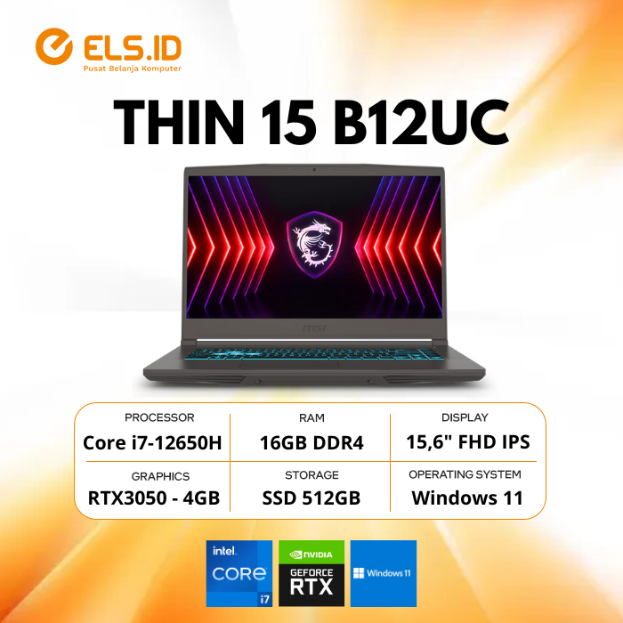MSI Thin 15 B12UC Intel Core i7-12650H 16GB SSD 512GB 15.6" FHD W11