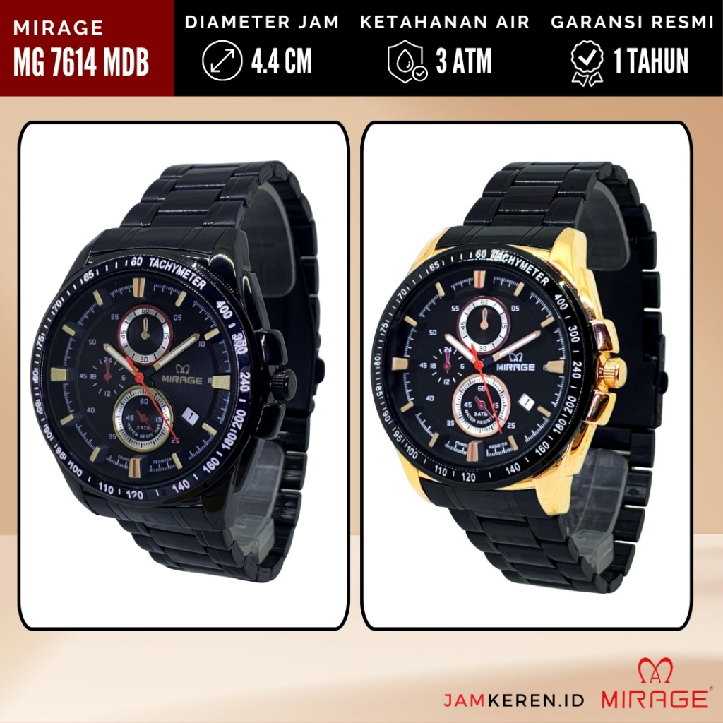 Mirage - Jam Tangan Pria - Jam Tangan Mirage Pria 7614 MD Stainless Steel Original Garansi Resmi