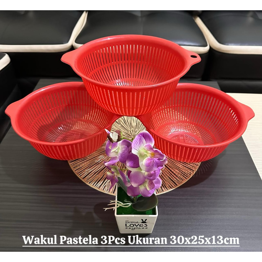 Wadah Cuci Sayur Set 3pcs - Baskom Saringan Plastik Serbaguna - Wakul Pastela 3pcs - Wadah Saringan 