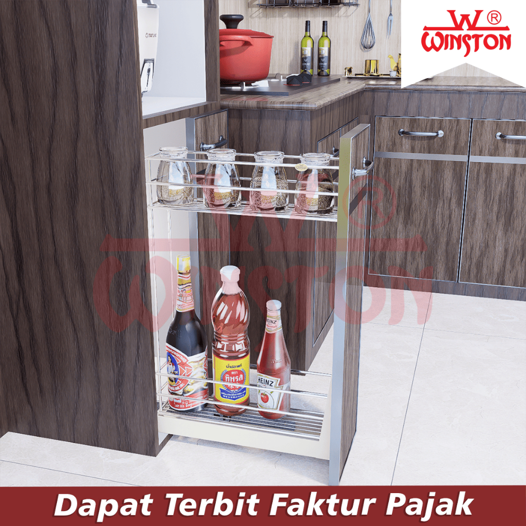 Rak Tarik Botol Bumbu Dapur Stainless dan Chrome Winston WW OK 023A for Kitchen Set Cabinet 15 cm Te