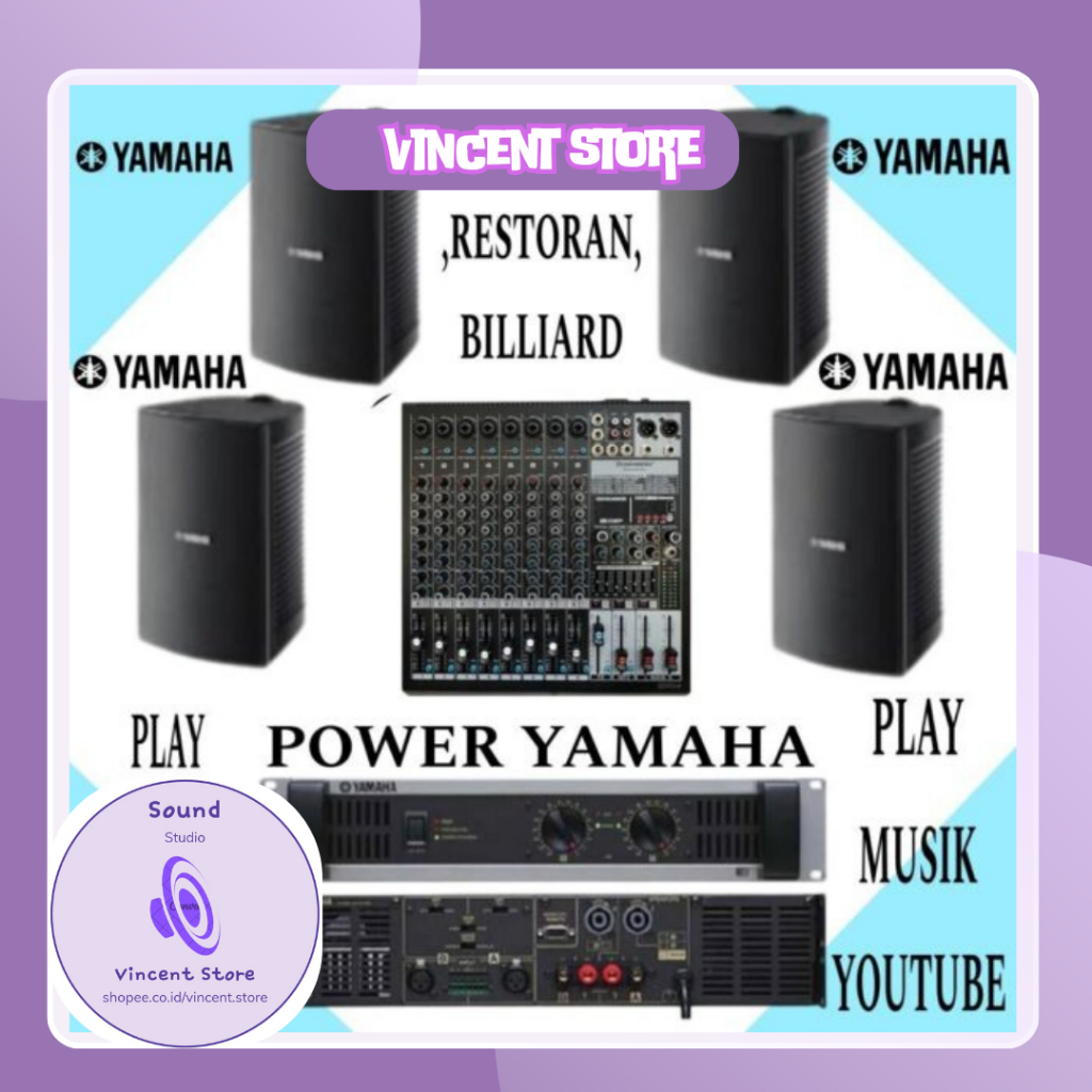 PAKET POWER YAMAHA SPEAKER YAMAHA VS 4, MIXER BLUETOOTH SPEAKER GANTUNG 4 TITIK