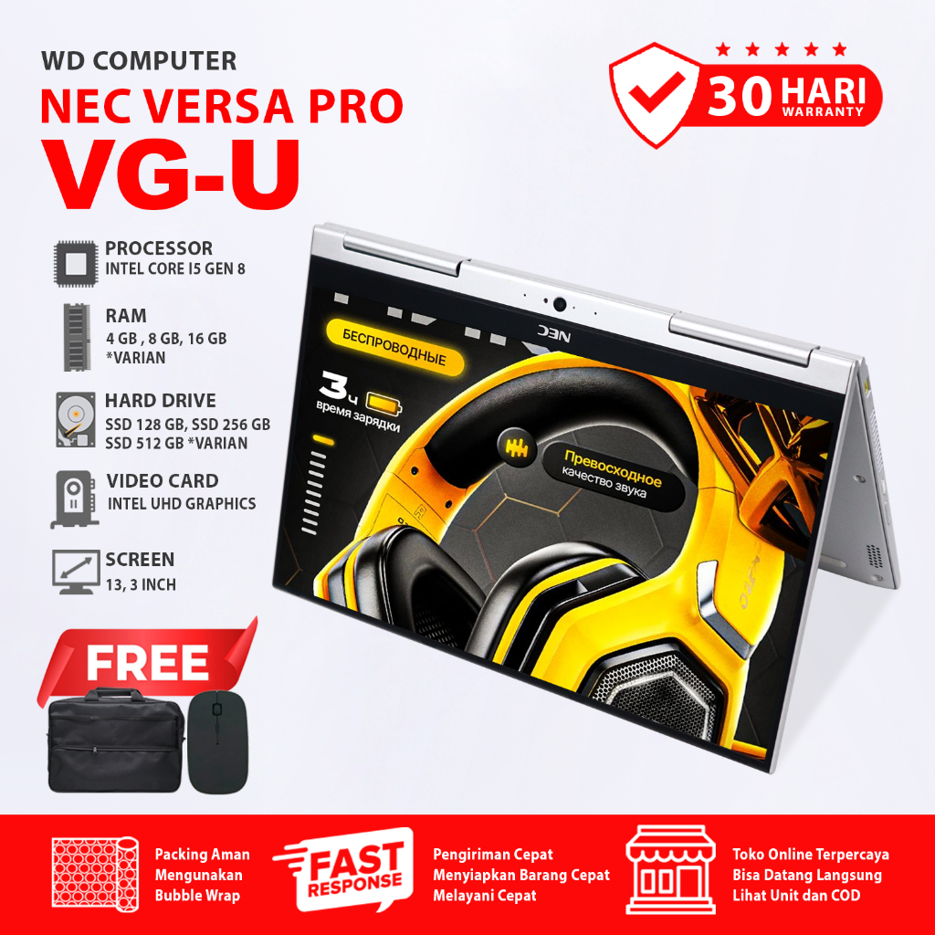 Laptop 2in1 NEC Versa Pro VG-U Touchscreen core i5 gen 8 | Layar 13 inch | Flip 360 | Windows 10