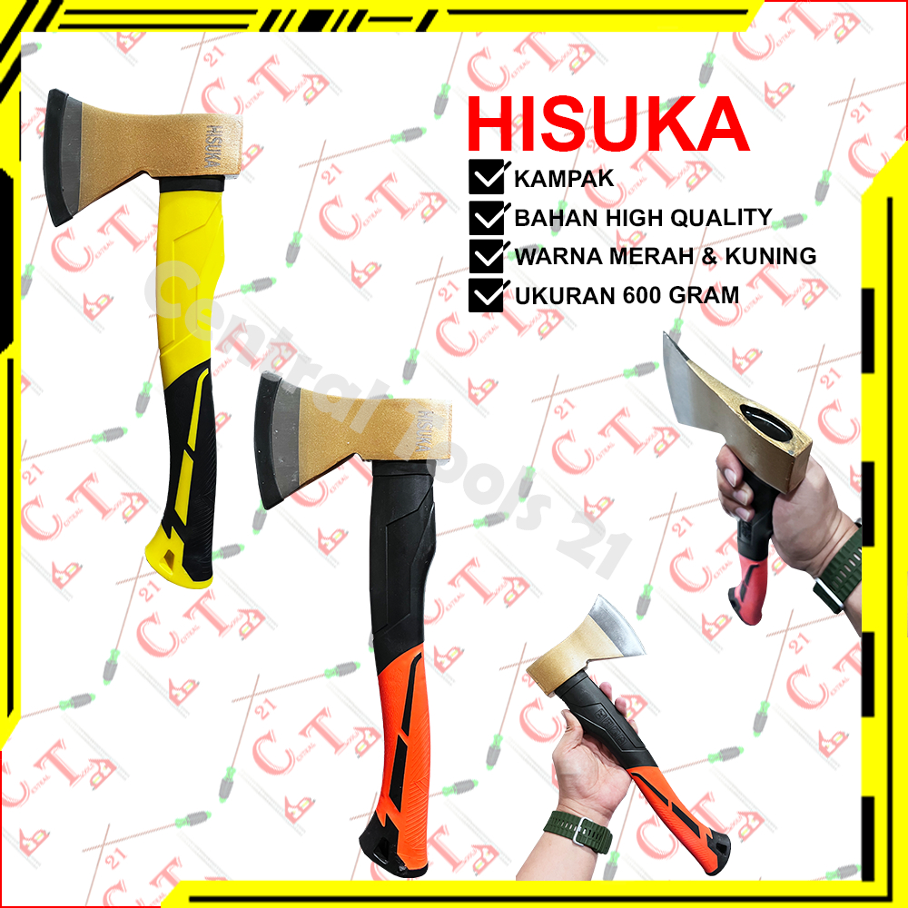 Kampak Kayu Gagang Fiber Hisuka 600 Gram / Kapak Tulang