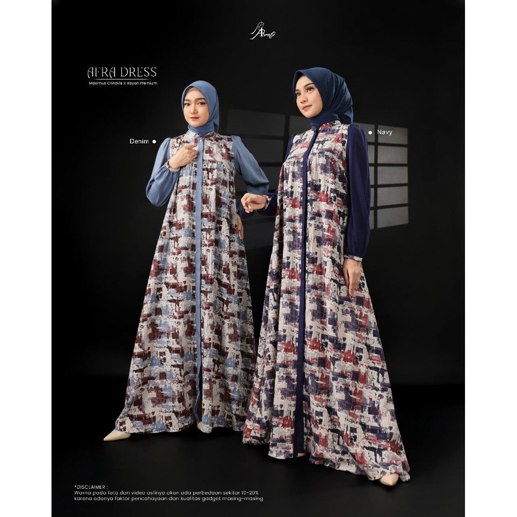ARRAFI * AFRA DRESS MOTIF RAYON MIX CRINKLE By HIJAB ARRAFI / AFRA DRESS / GAMIS ARRAFI TERBARU
