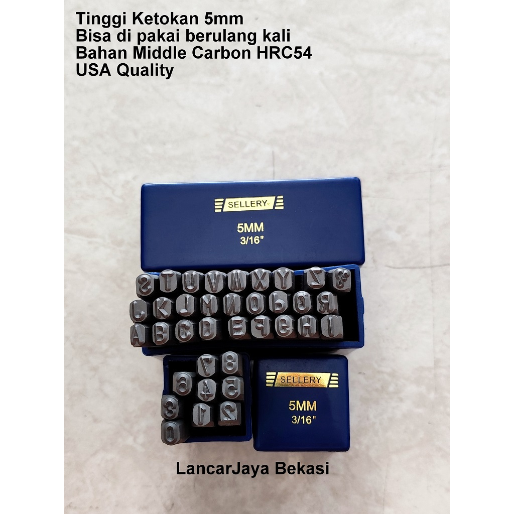 Sellery USA Alat Ketok Set Huruf Angka Lengkap Ukuran 5mm Bahan Middle Carbon HRC54