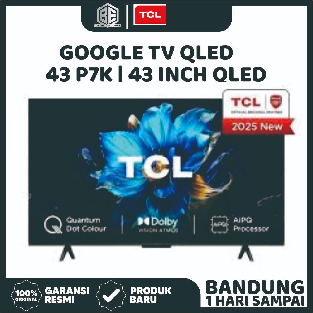 TV LED TCL 43P7K 43" LAYAR QLED GOOGLE TV GARANSI RESMI