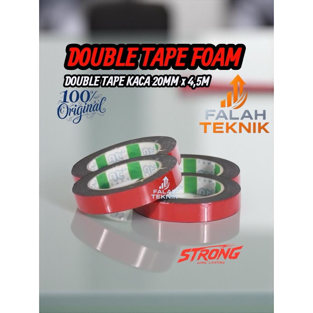 Double Tape Foam Merah 2 cm x 4.5 meter Double Foam Merah Hijau Double Tape Kaca