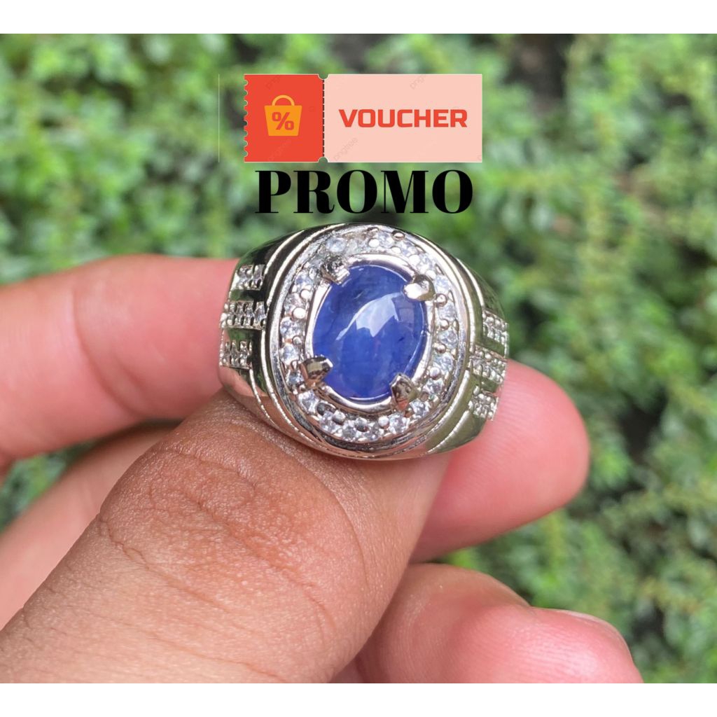 Promo Cincin blue Safir Asli Natural | Cincin blue Safir | Batu Permata Koleksi