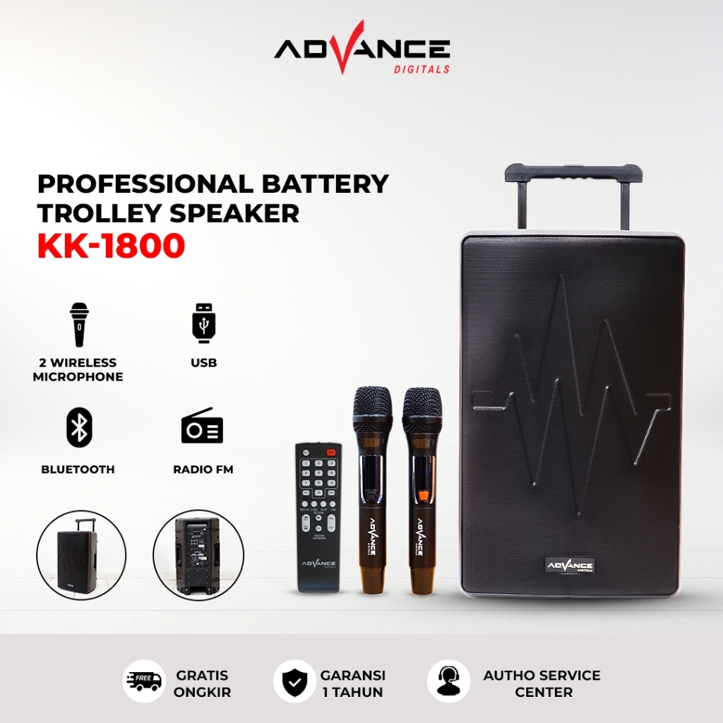 Advance Speaker Aktif KK-1800 + Mic 2 Bluetooth Wireless Bass Kuat USB SD AUX FM Radio Remote Contro