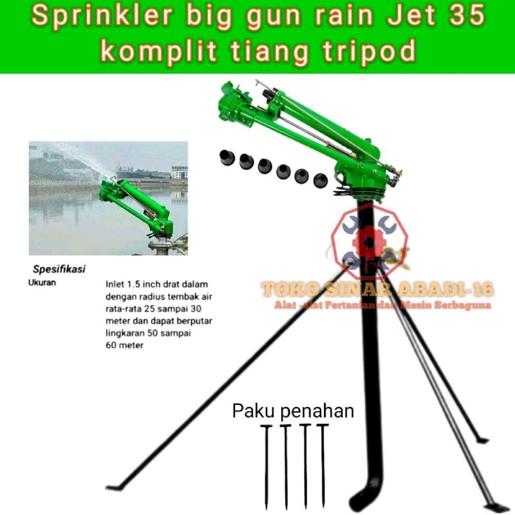 Sprinkler Big Gun Rain Jet 35 Komplit Tiang Tripod | Sprinkler pertanian.