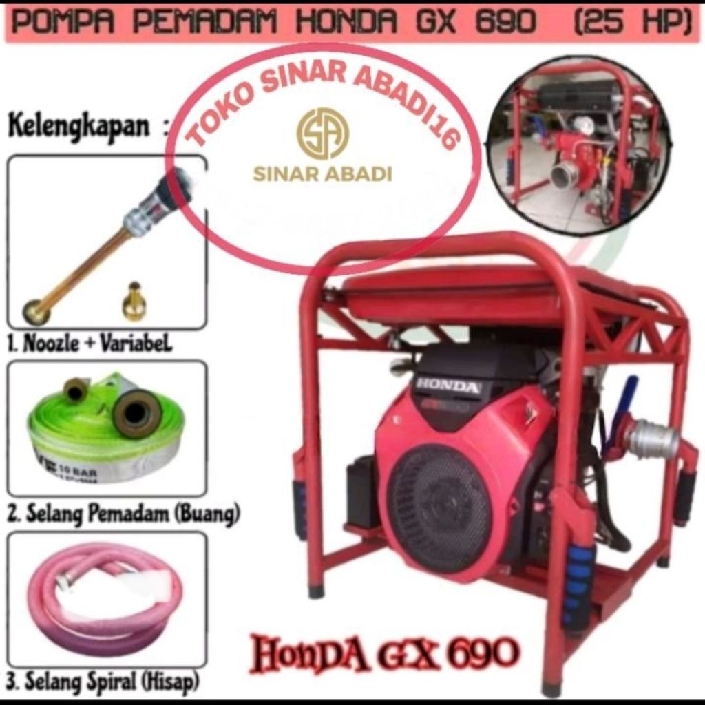 MESIN POMPA PEMADAM KEBAKARAN GX 690 HONDA FIRE PUMP 25 HP BENSIN ELEKTRIK STARTER.