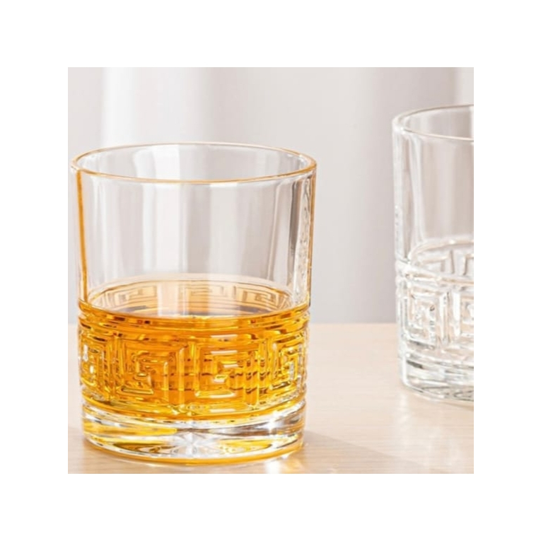 Gelas kaca tebal 390 ml motif ukiran klasik old fashioned rocks glass untuk whisky bourbon koktail e