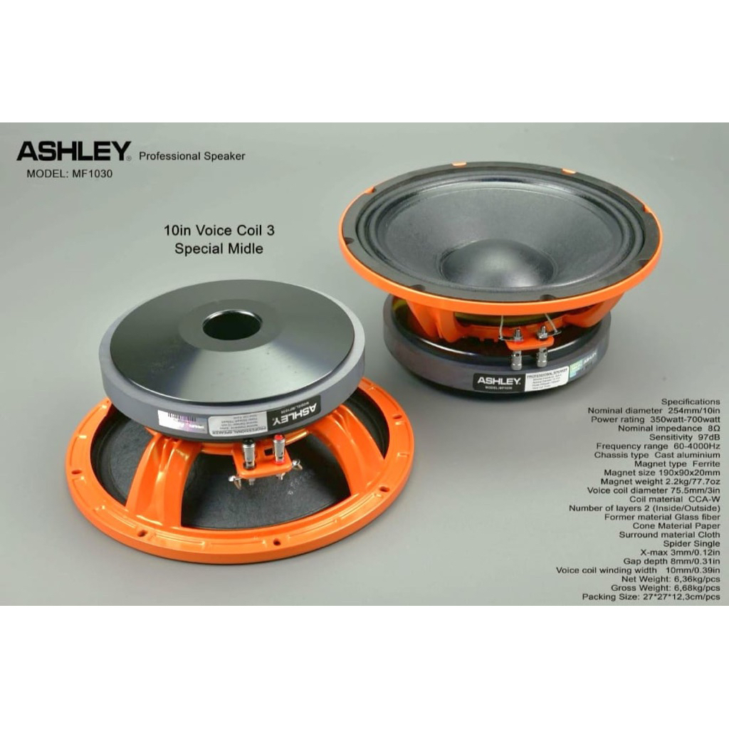 Speaker component Ashley 10inch MF1030 MF 1030 speaker komponen 10in 10” middle original