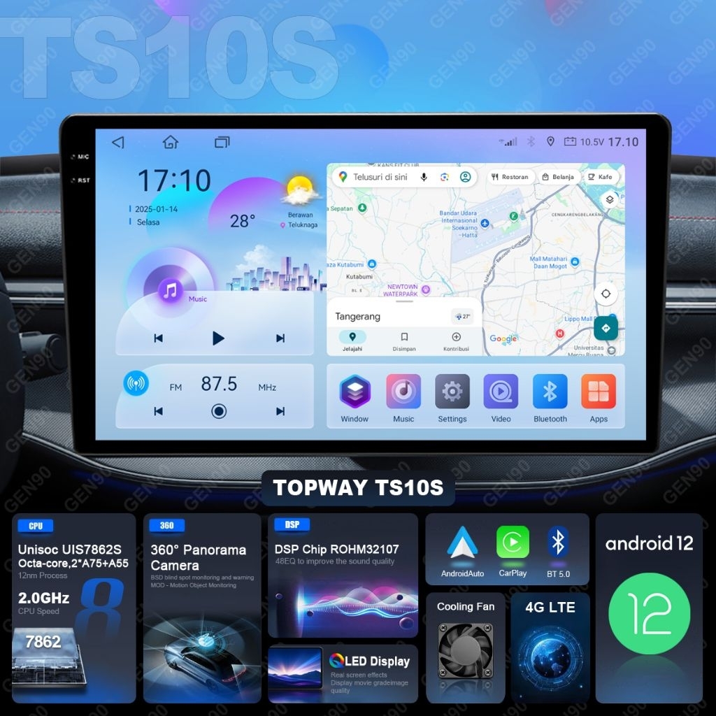 Head Unit Android TOPWAY TS10S Octa Core QLED 4G LTE DSP 360 UIS7862S TS10