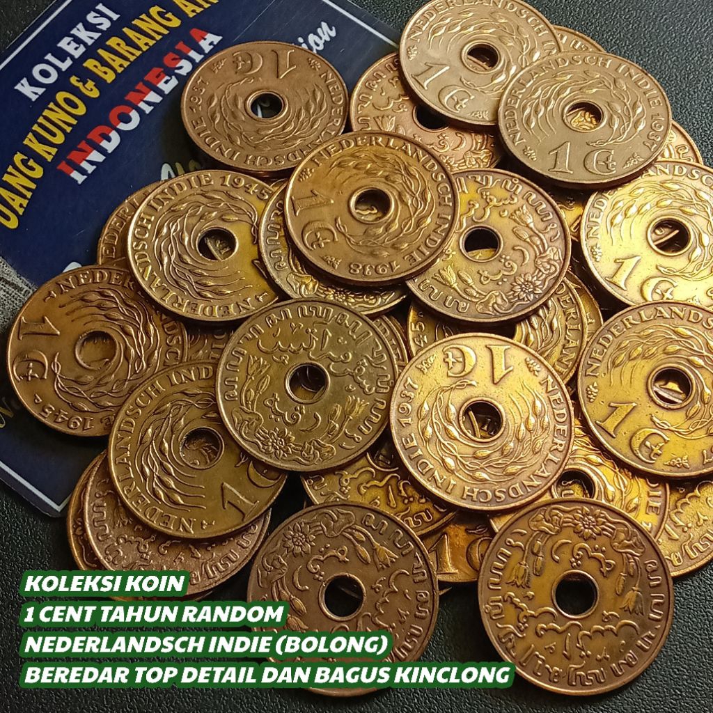 UKI00Coin 1 Cent Bolong (Nederlandsch Indie) Thn Random Top Detail Bagus Dan Kinclong