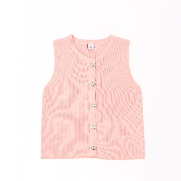 Vest Knit Button Heart - Rustic