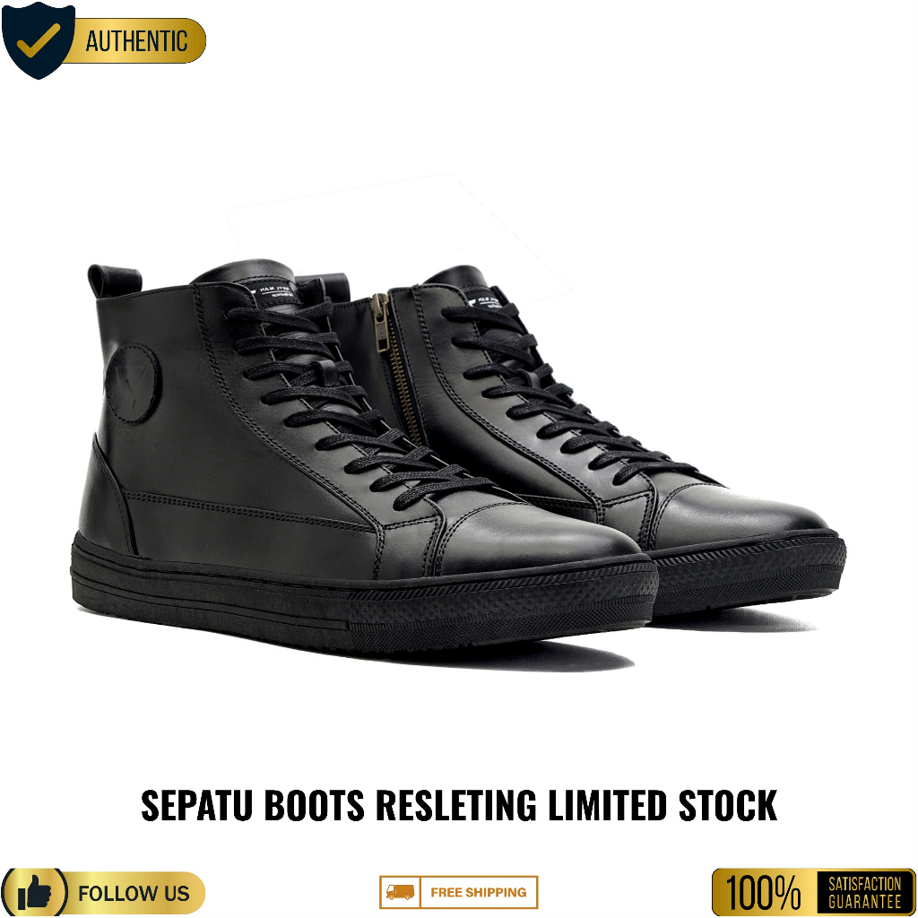 REYL MAN Limited Stock | Sepatu Touring Boots Resleting Sole Sneakers - REYL MAN BRAVE FULL BLACK