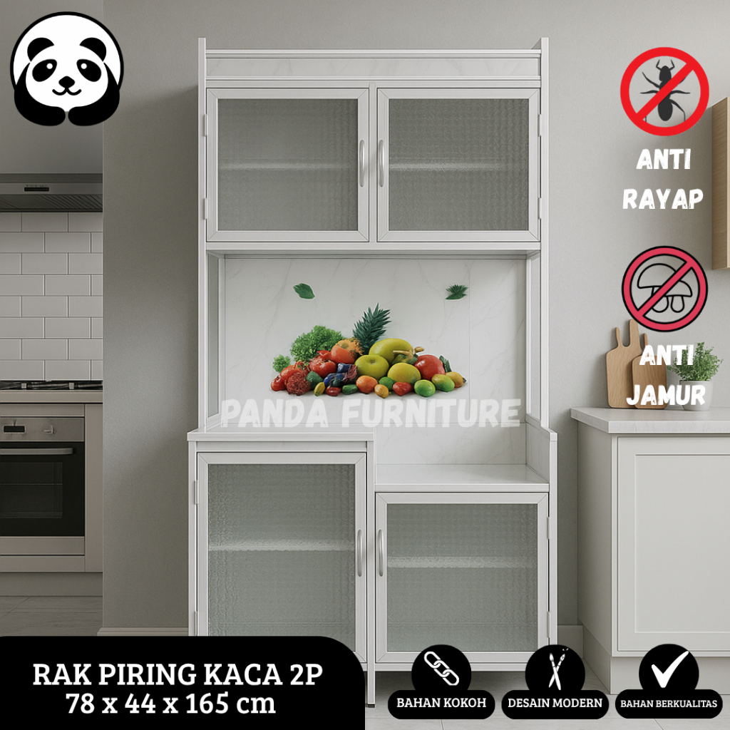 PROMO RAK PIRING ALUMUNIUM KACA 2 PINTU KERAMIK / LEMARI PIRING / RAK PIRING