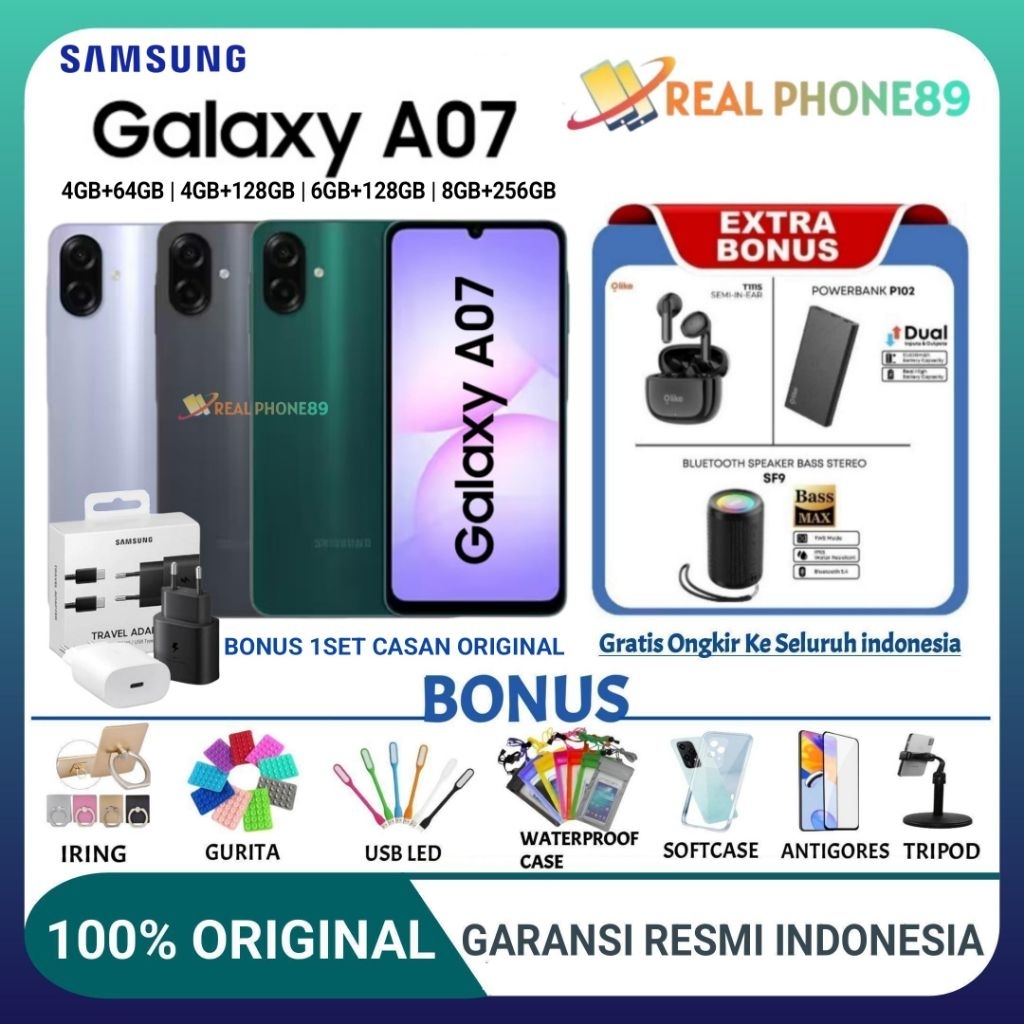 SAMSUNG GALAXY A07 | 4/64GB | 4/128GB | 6/128GB | Media Tek Helio G99, Baterry 5000 mAh GARANSI RESM