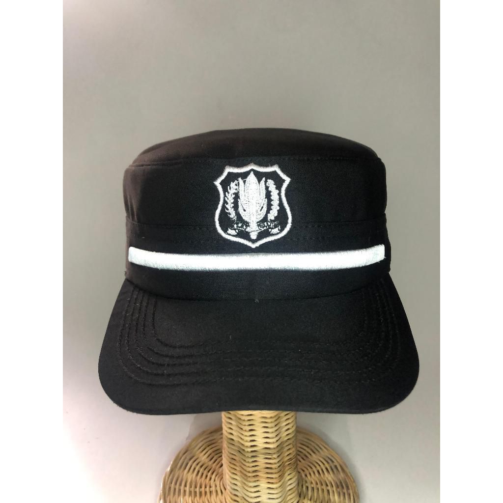 TOPI SATPAM KOMANDO WARNA HITAM BAHAN TWISS TEBAL LIST TIMBUL TOPI TEGAK ANTIK LEPEK