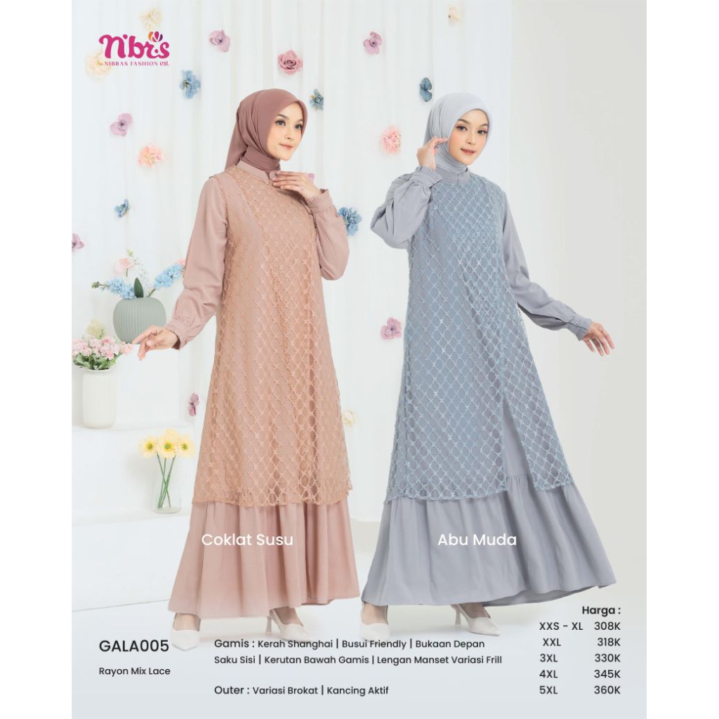 GAMIS NIBRAS GALA 005, GAMIS NIBRAS BROKAT, GAMIS BROKAT PREMIUM, OUTER BROKAT PREMIUM, NIBRAS INNER