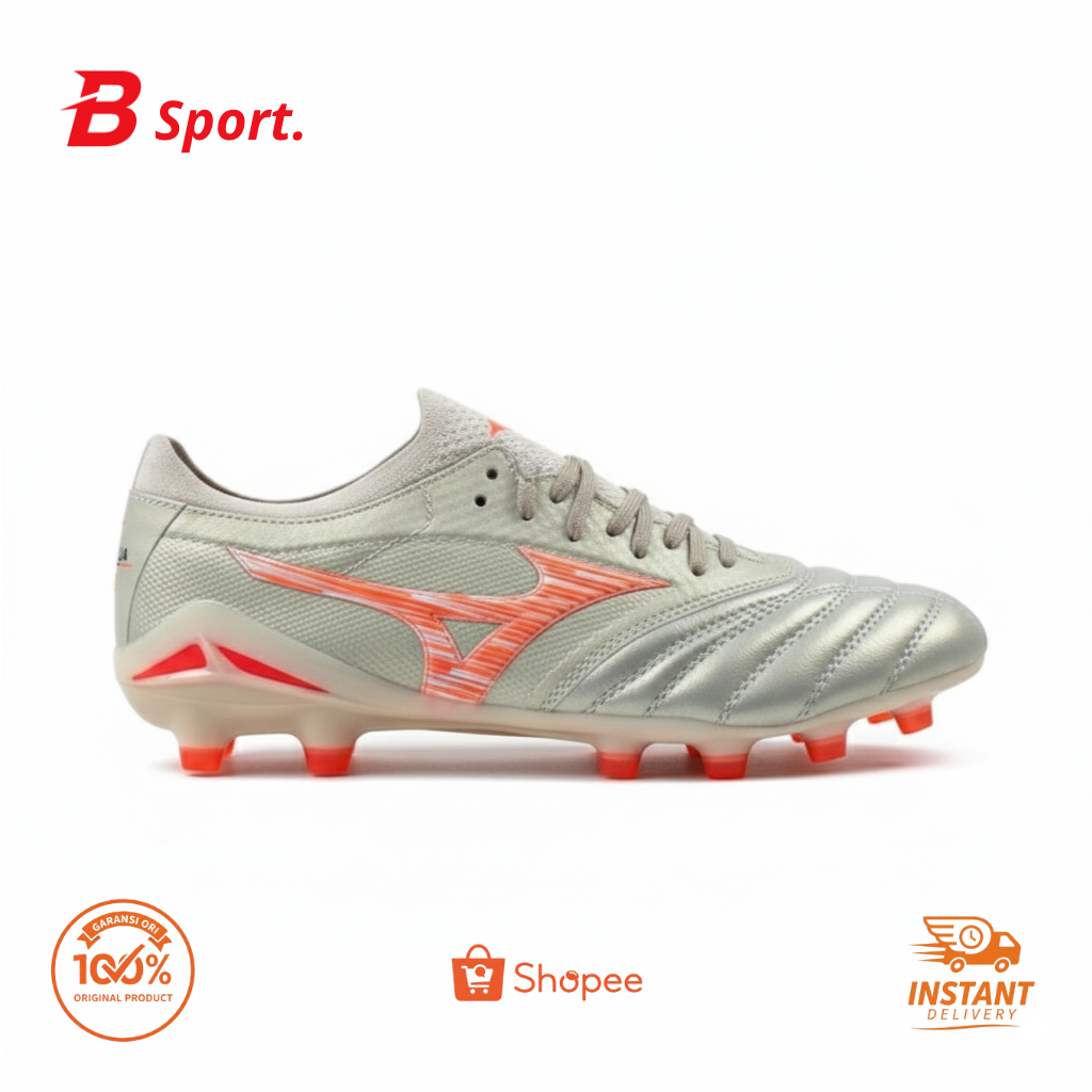 Sepatu Bola Mizuno Morelia Neo 4 Beta White Solar Orange FG Original 100% Import – Ringan, Nyaman