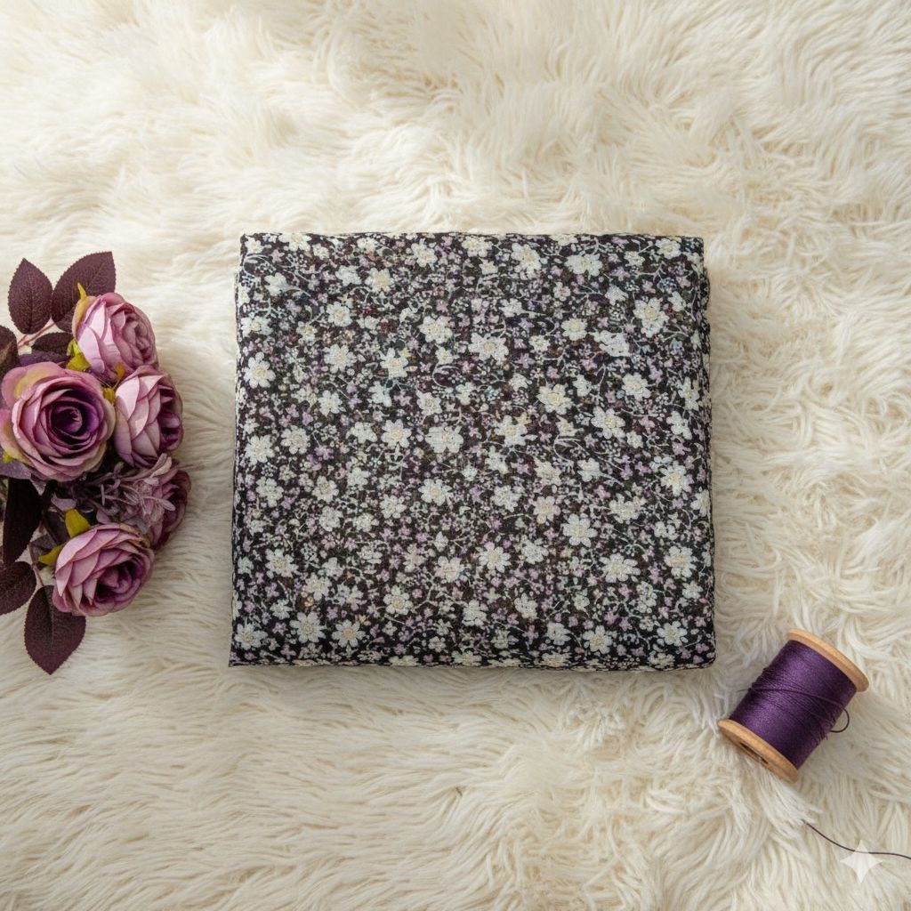 Kain Sifon Yoryu Motif Bunga Daisy Kecil Meteran | Bahan Blouse Outer Jilbab Pashmina Zk