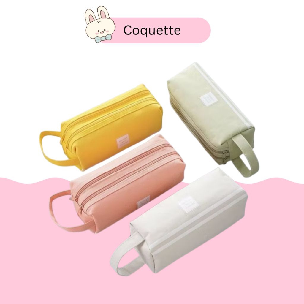 tempat pensil zipper warna pastel / tempat pensil 2 pouch warna pastel / tempat pensil aesthetic