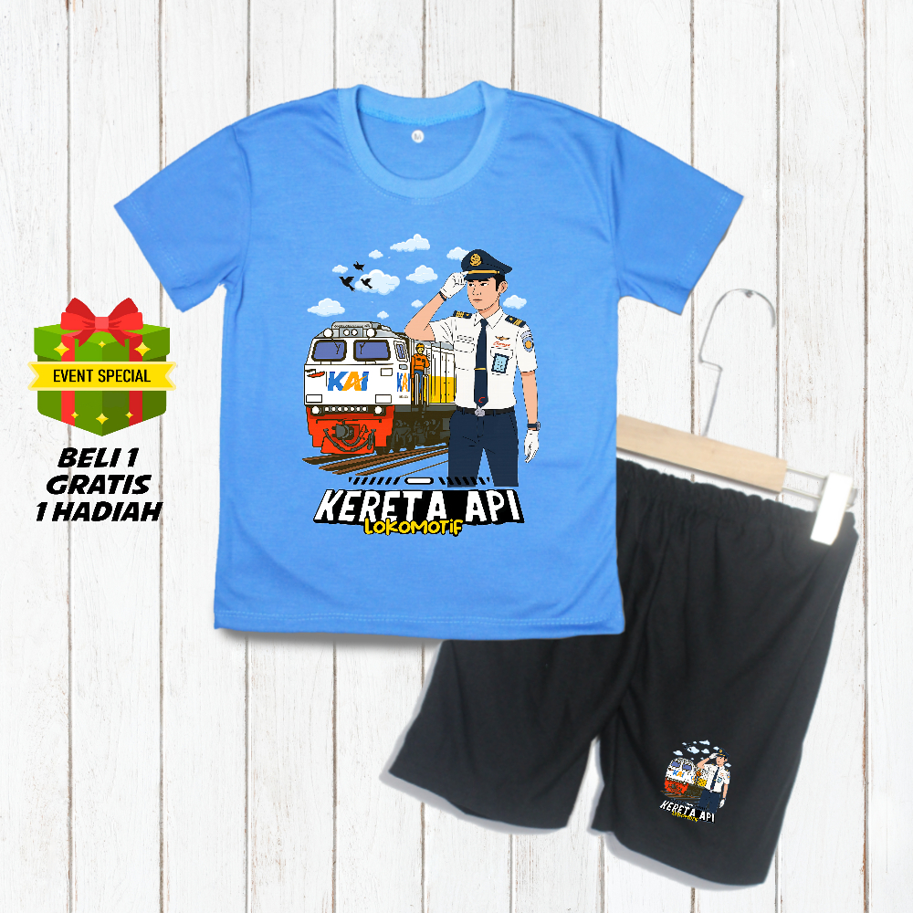 Setelan Baju Anak Laki Laki Cowok Distro Kereta Api Type 16 [M3] – Adem Nyaman Sablon DTF + Bonus Ha