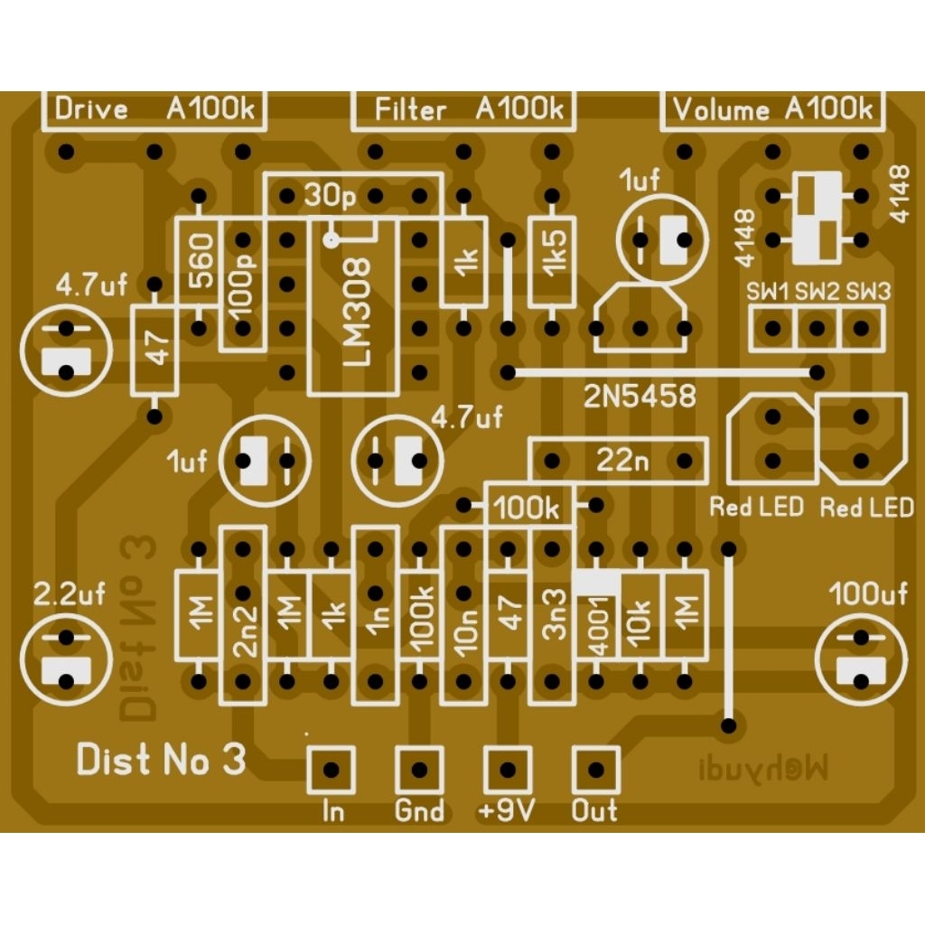 PCB EFEK GITAR DISTORSI NO 3