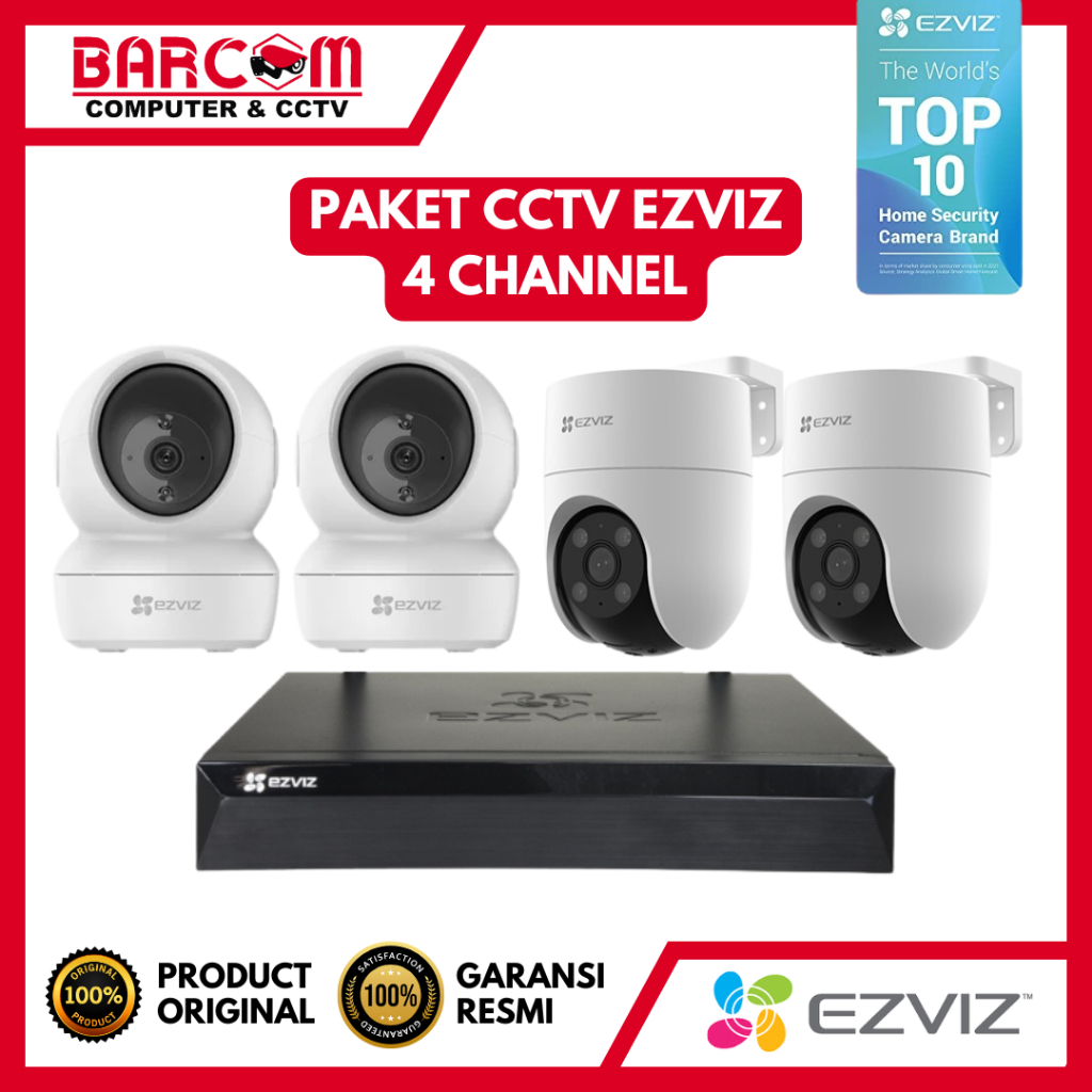 PAKET EZVIZ 4 CHANNEL - 2 INDOOR 2 OUTDOOR C6N 2MP H8C 2MP CCTV NVR WIRELESS WIFI IPCAM - GARANSI RE