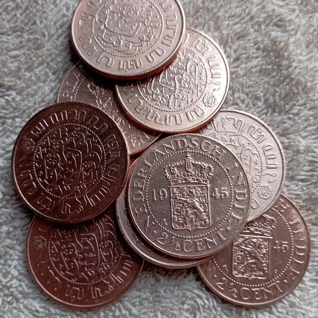 2½ sen uang koin benggol uang kerok kerik bekas dibersihkan asli