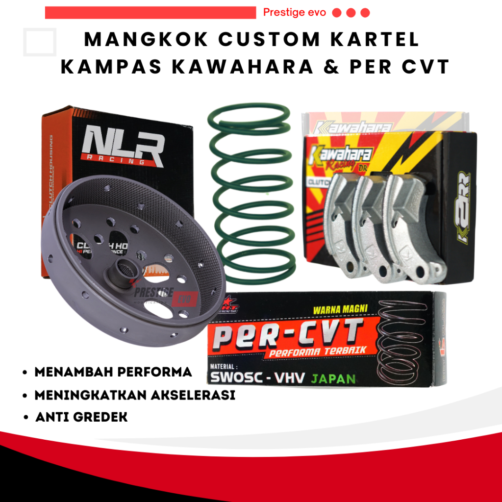 Paket CVT Racing – Mangkok Ganda Kartel + Kampas Ganda Kawahara + Per CVT BRT | Anti Gredek Anti Sli