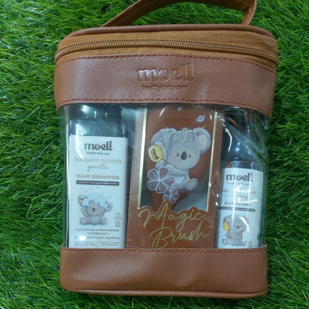 Moell Healthy baby care set ( hair shampoo , Hair Lotion, Magic brush ) free pouch