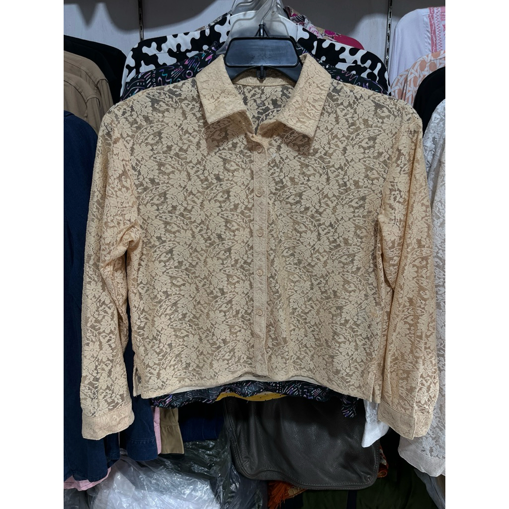 Kemeja Brokat Wanita Modern (Kuning)