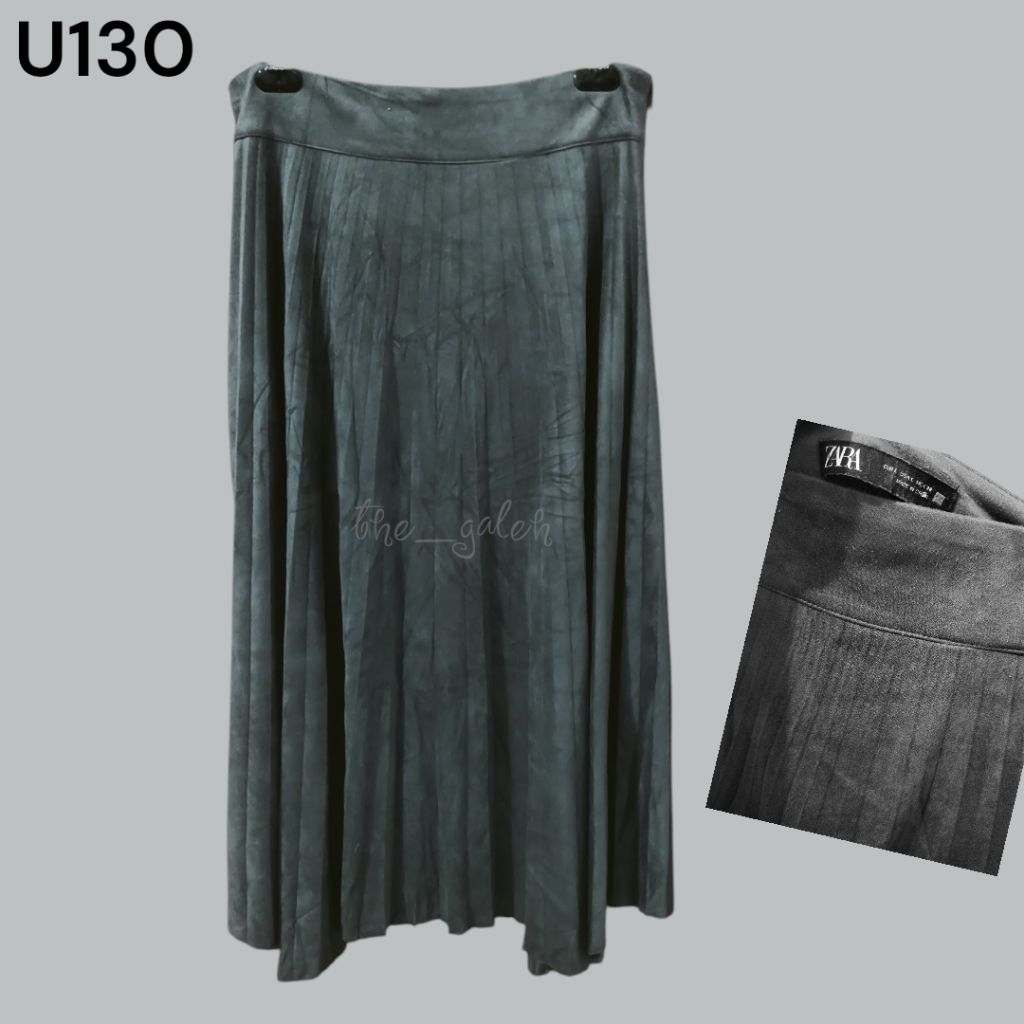 U130 Preloved Zara Original 100% Rok Plisket Suede Bludru Abu Abu Bagus Murah