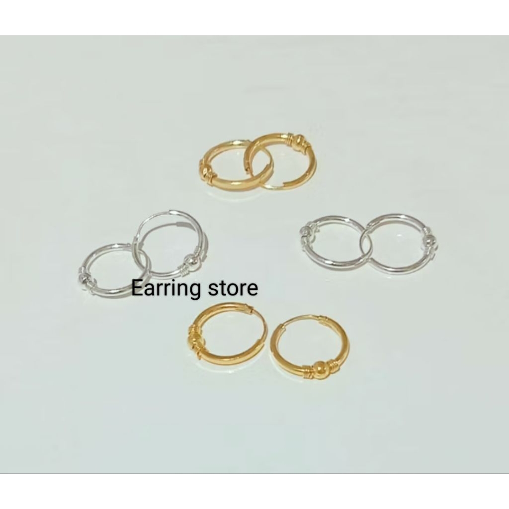 ANTING BULAT BOLA PERAK 925 LAPIS EMAS