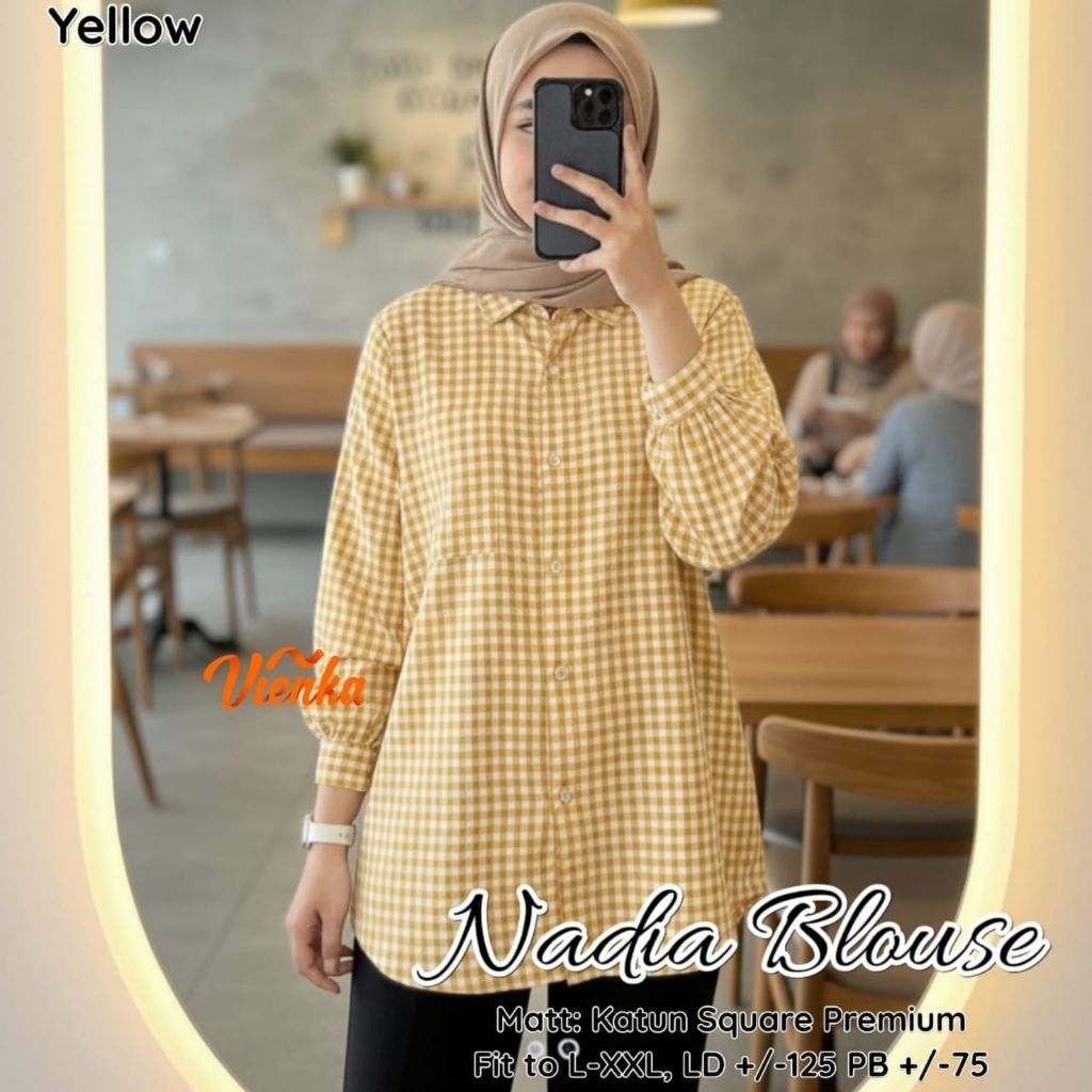 BAJU WANITA NADIA KEMEJA JUMBO KATUN KOTAK-KOTAK BY VIENKA