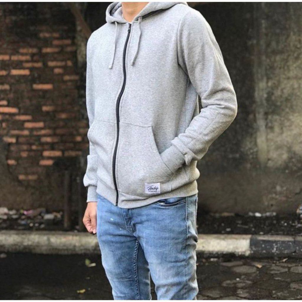 jacket zip hoodie andy by frank dandy grey jaket polo abu" pria