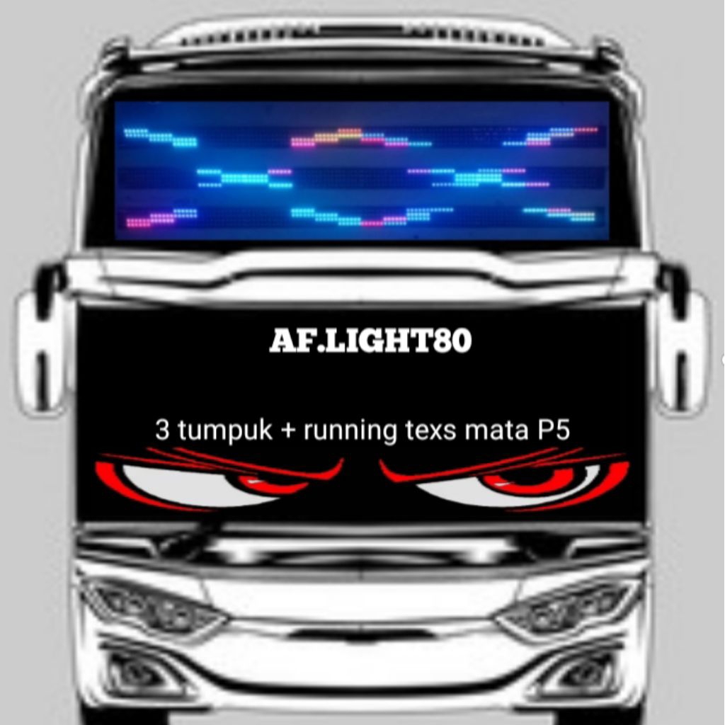 Paket Lampu acesories Bus strobo 3 tumpuk + running texs / strobo mata P5 full colour 2 meter 24 VOL