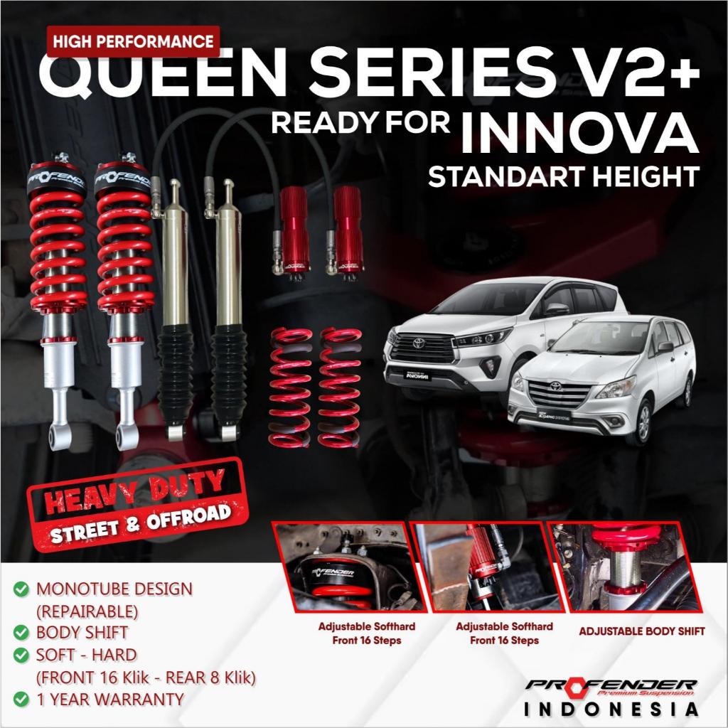 TERBARU COILOVER PROFENDER TOYOTA INNOVA DIESEL PACKAGE QUEEN SERIES V2+ STANDART HEIGHT front rear